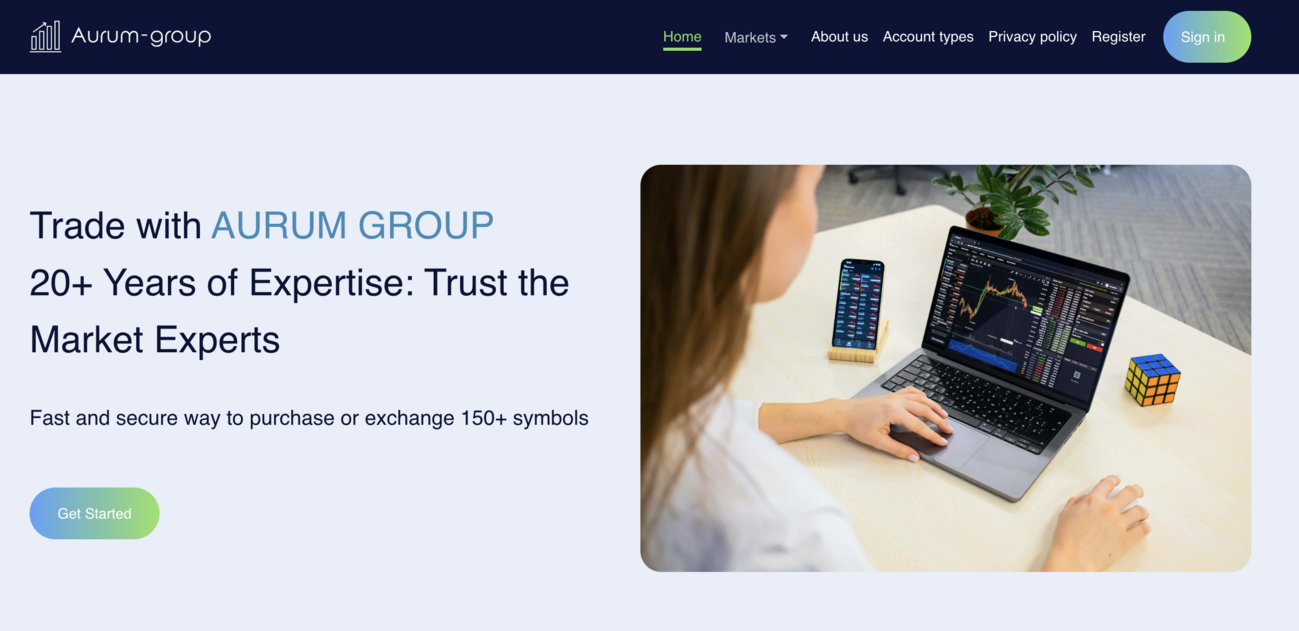 Aurum Group home page screenshot