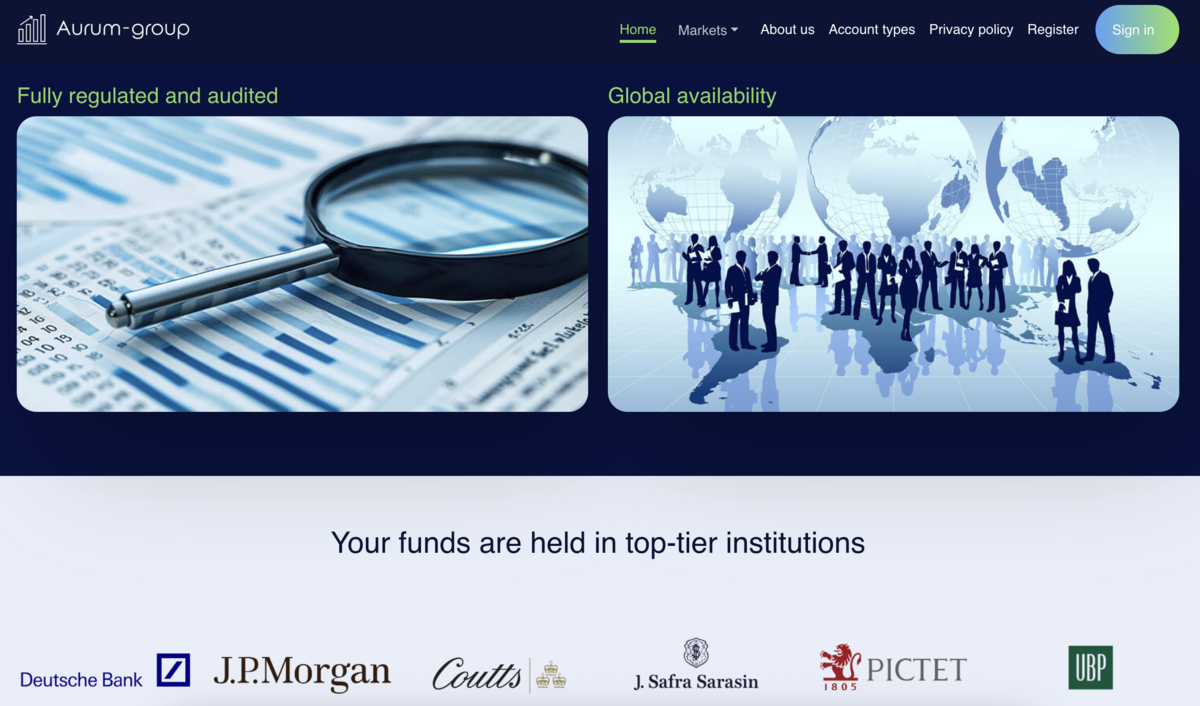 Aurum Group home page screenshot