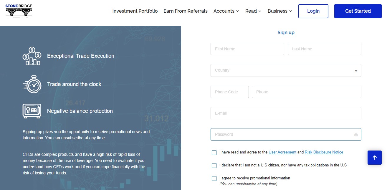 Stone Bridge Ventures Sign-up Page