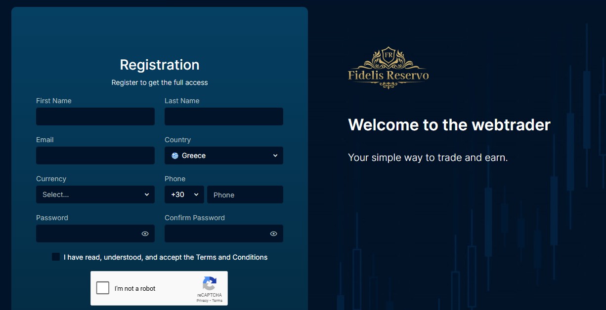 Fidelis Reservo Registration Page